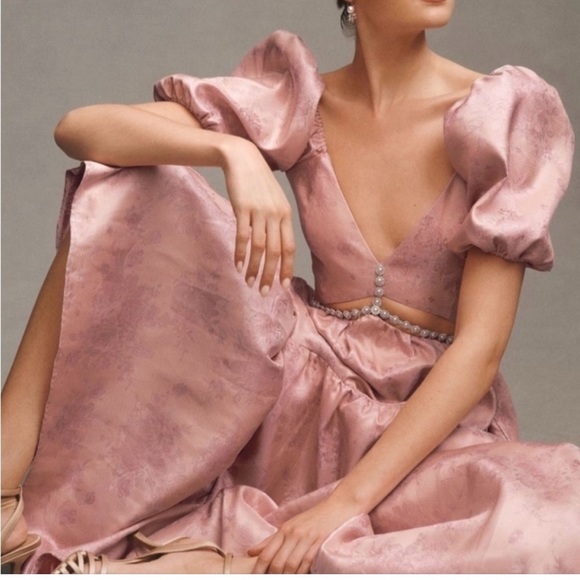 NWT V. Chapman The Emma Dress In Light Pink Windsor Brocade Floral Rhinestone 10 - Picture 3 of 13